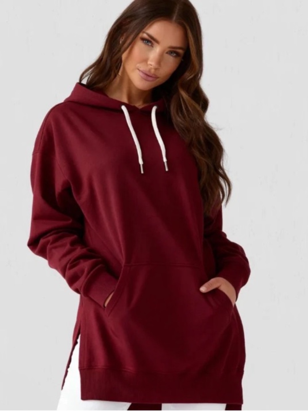 The WARMY NIP XXL Maroon COMFY FULLY FLEECE LINED Hoodie Tunic with Drawstring